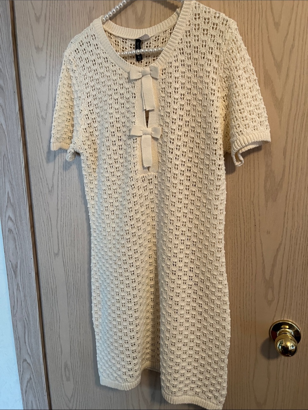 H&M Cream Knit Mini Dress with Bow Details